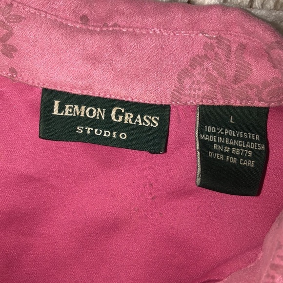 Lemon Grass Studio Jacquard Floral Faux Suede Y2K Pink Long Sleeve Button Up L - Picture 8 of 8